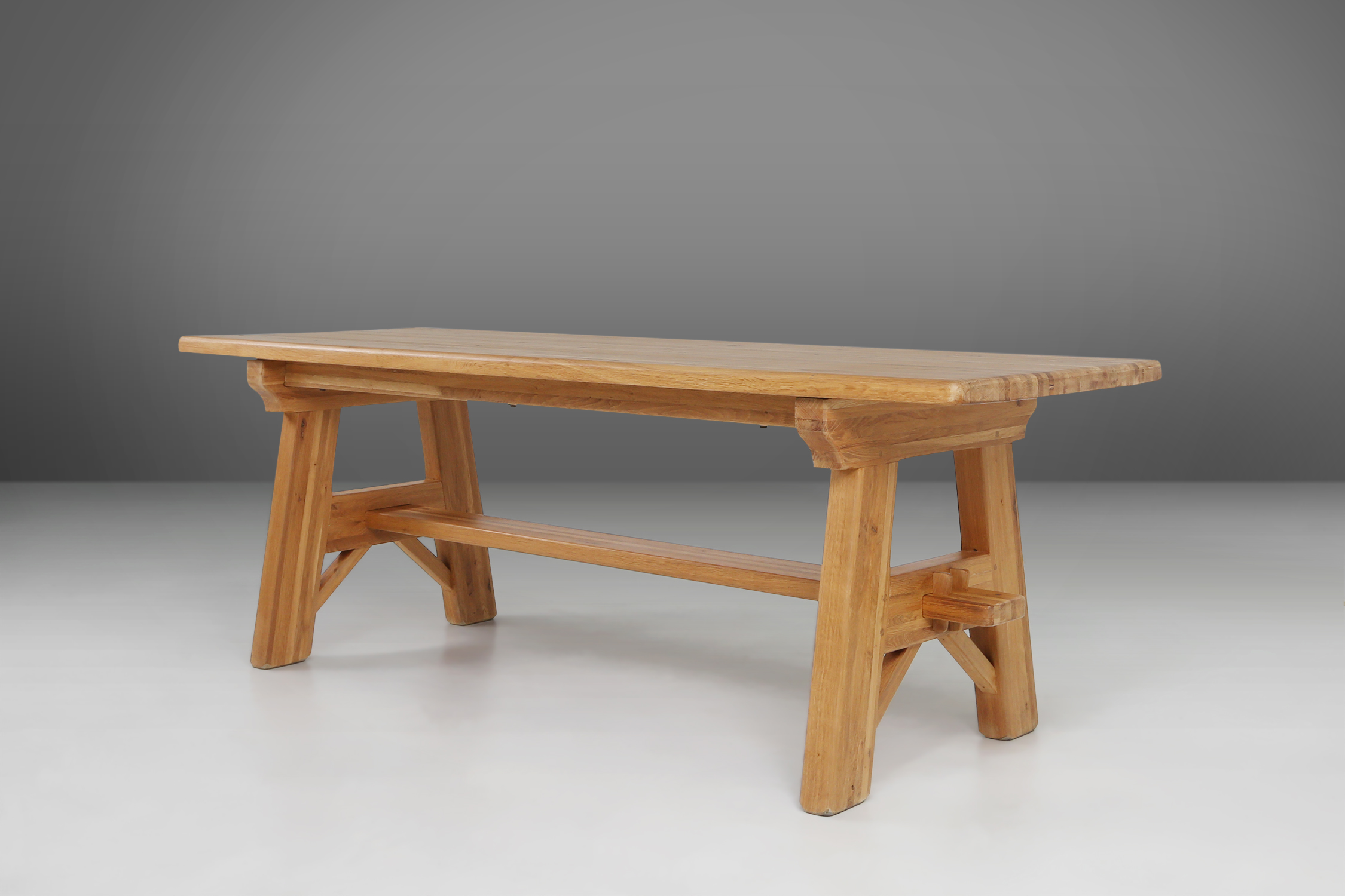 Mid-century brutalist dining table in solid oak, France ca. 1960thumbnail